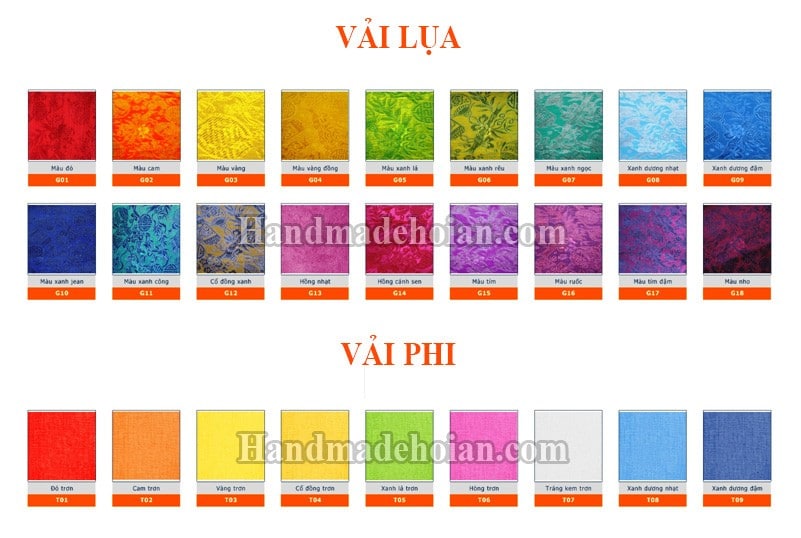Bảng màu vải lụa vải phi đèn lồng